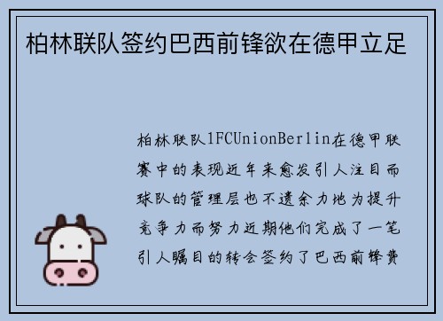 柏林联队签约巴西前锋欲在德甲立足