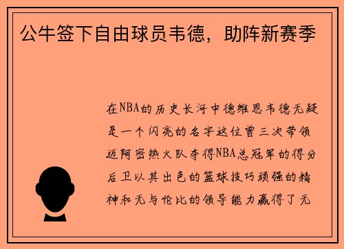 公牛签下自由球员韦德，助阵新赛季
