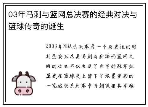 03年马刺与篮网总决赛的经典对决与篮球传奇的诞生