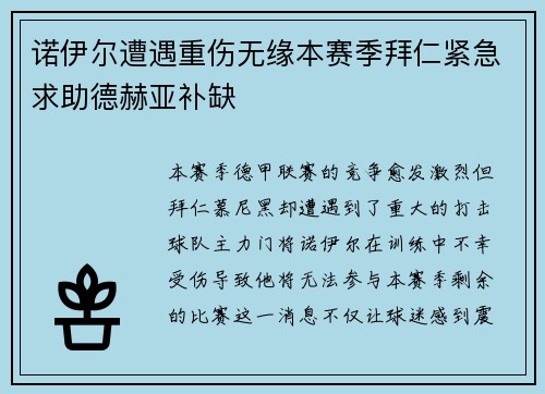 诺伊尔遭遇重伤无缘本赛季拜仁紧急求助德赫亚补缺