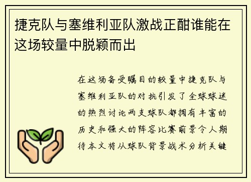 捷克队与塞维利亚队激战正酣谁能在这场较量中脱颖而出