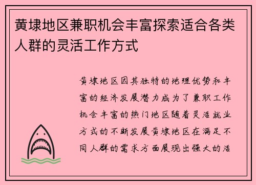 黄埭地区兼职机会丰富探索适合各类人群的灵活工作方式
